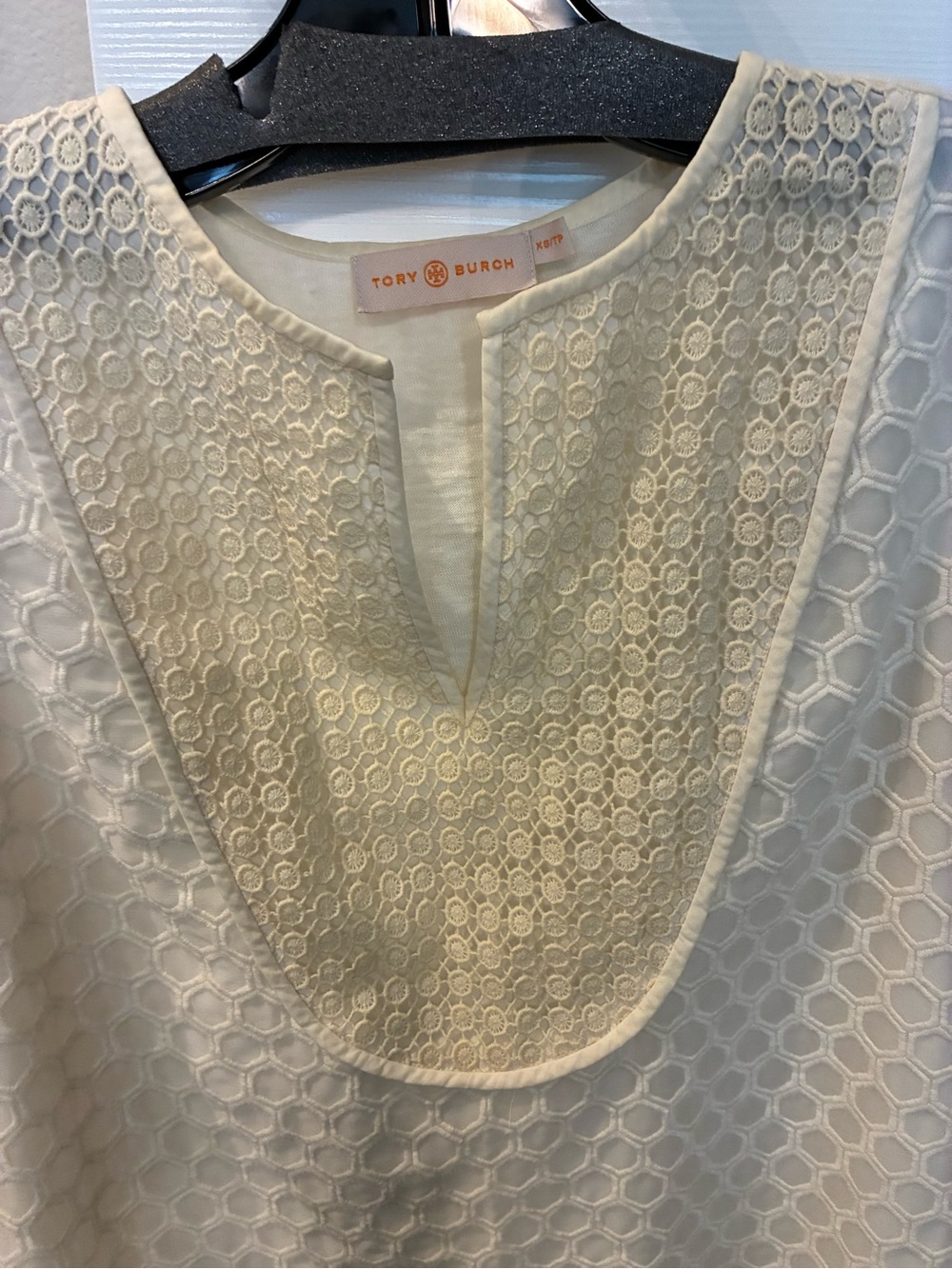Tory Burch Cream Hex Lace Tunic with Textured Yoke - Picture 5 of 6